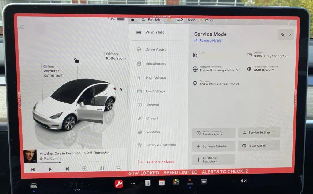 Tesla Service Mode Vehicle Info